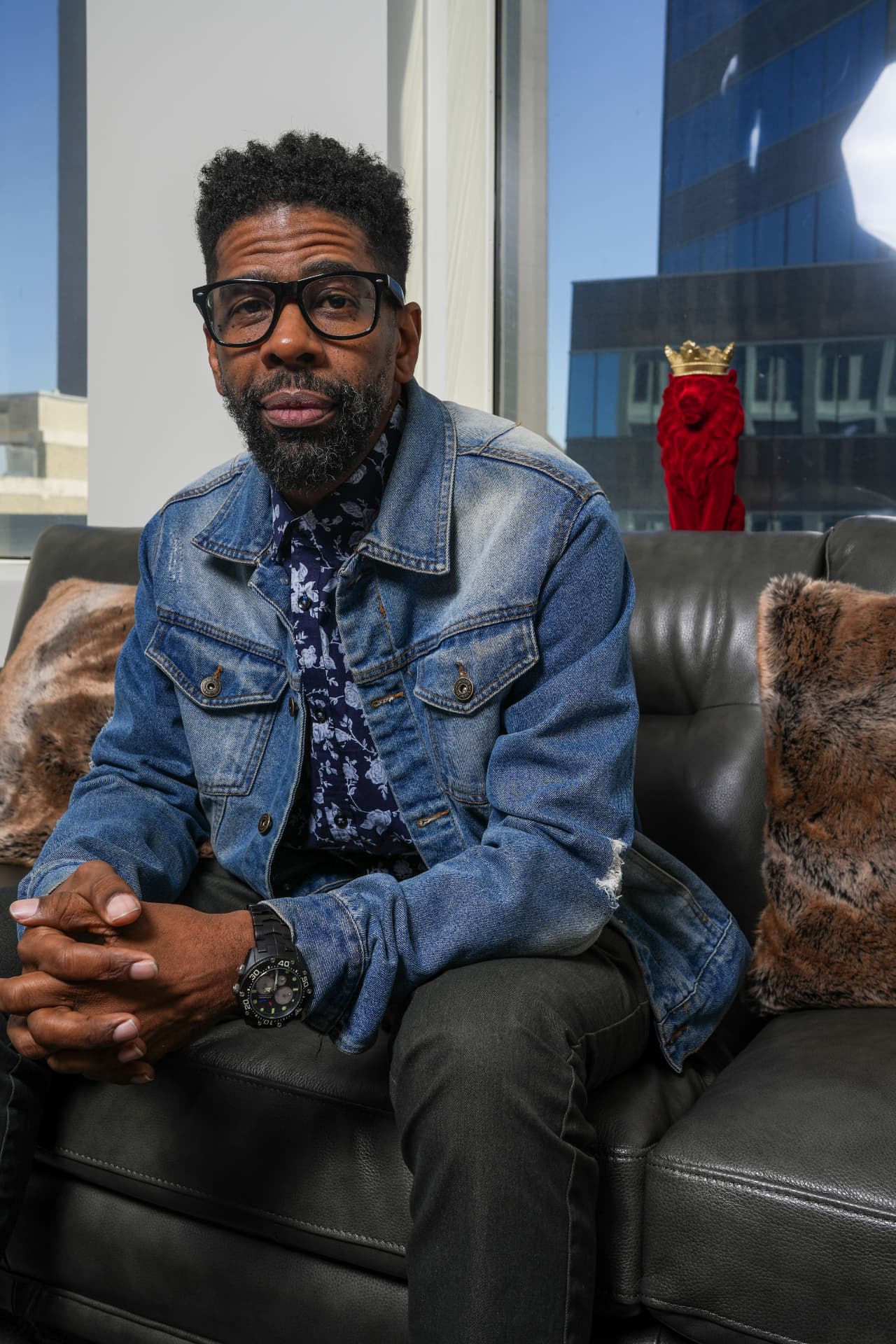 Maurice 'Mo' Henderson, portrait in a denim jacket
